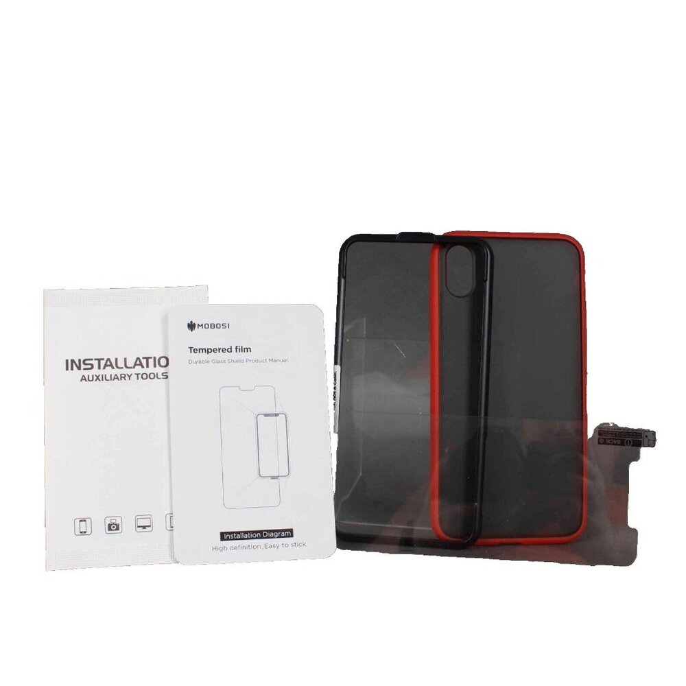 Mobosi Tempered Film Durable Glass Shield With Red Iphone Phone Case